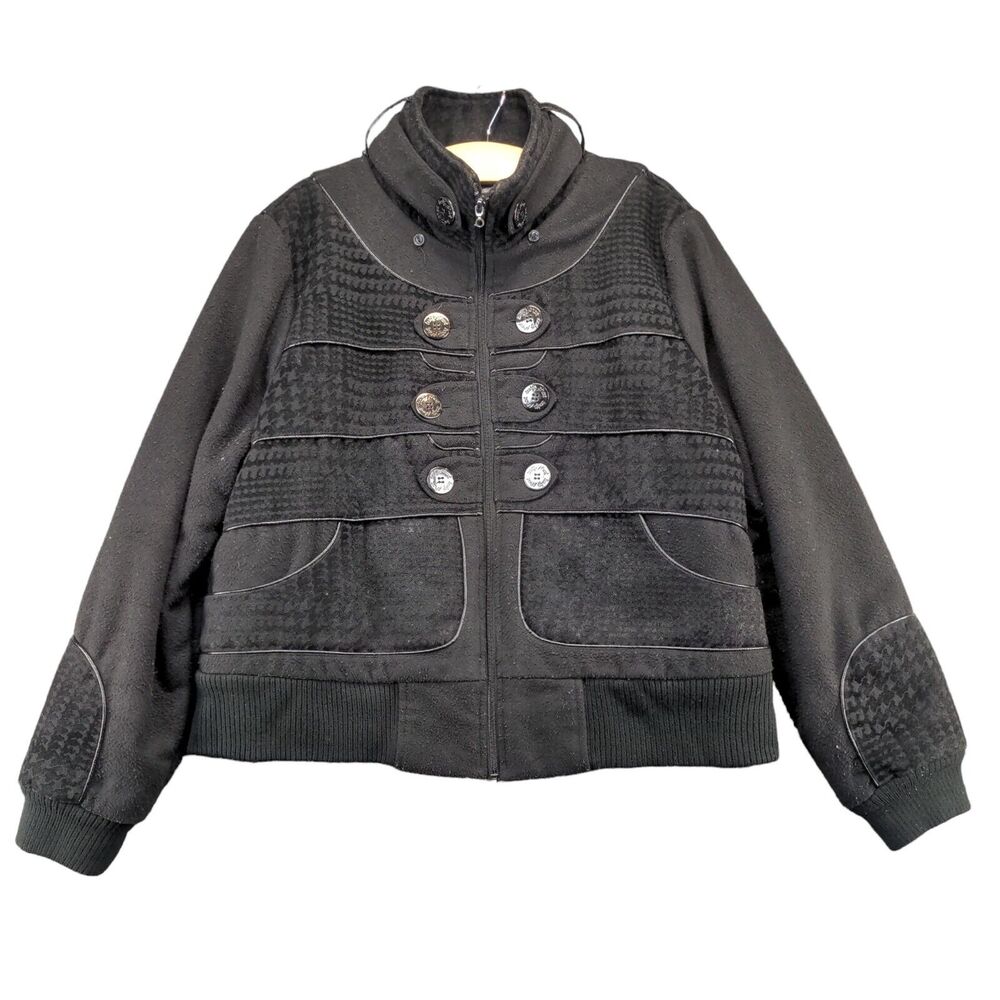 Baby Phat Women's Bomber Jacket Plus Size 2X Long Sleeve Black Wool Blend